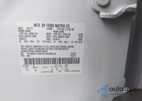 2015 Ford Explorer Xlt z USA, uszkodzony, nr VIN 1FM5K7D8XFGA82632